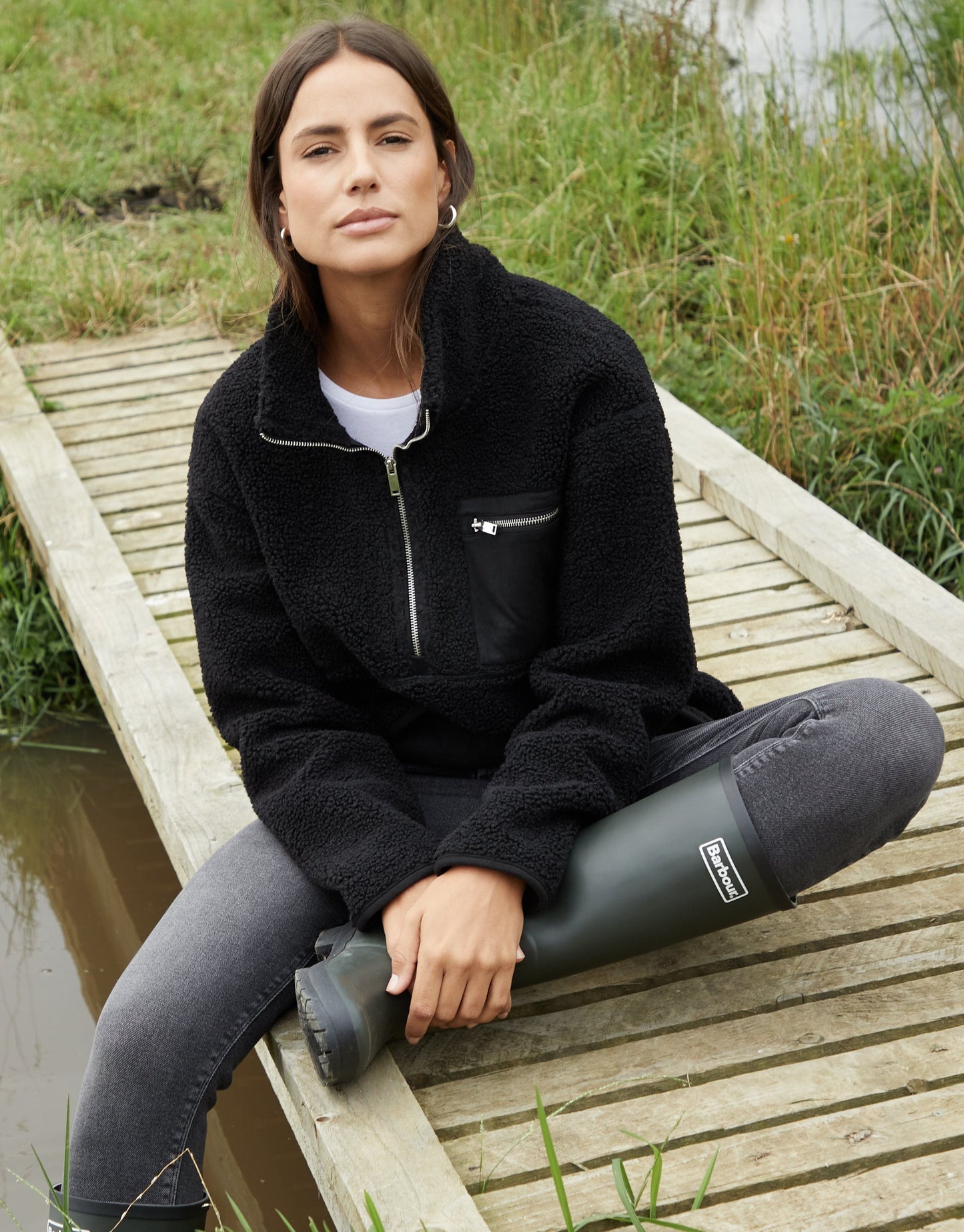 Women's Black Half Zip Borg Fleece