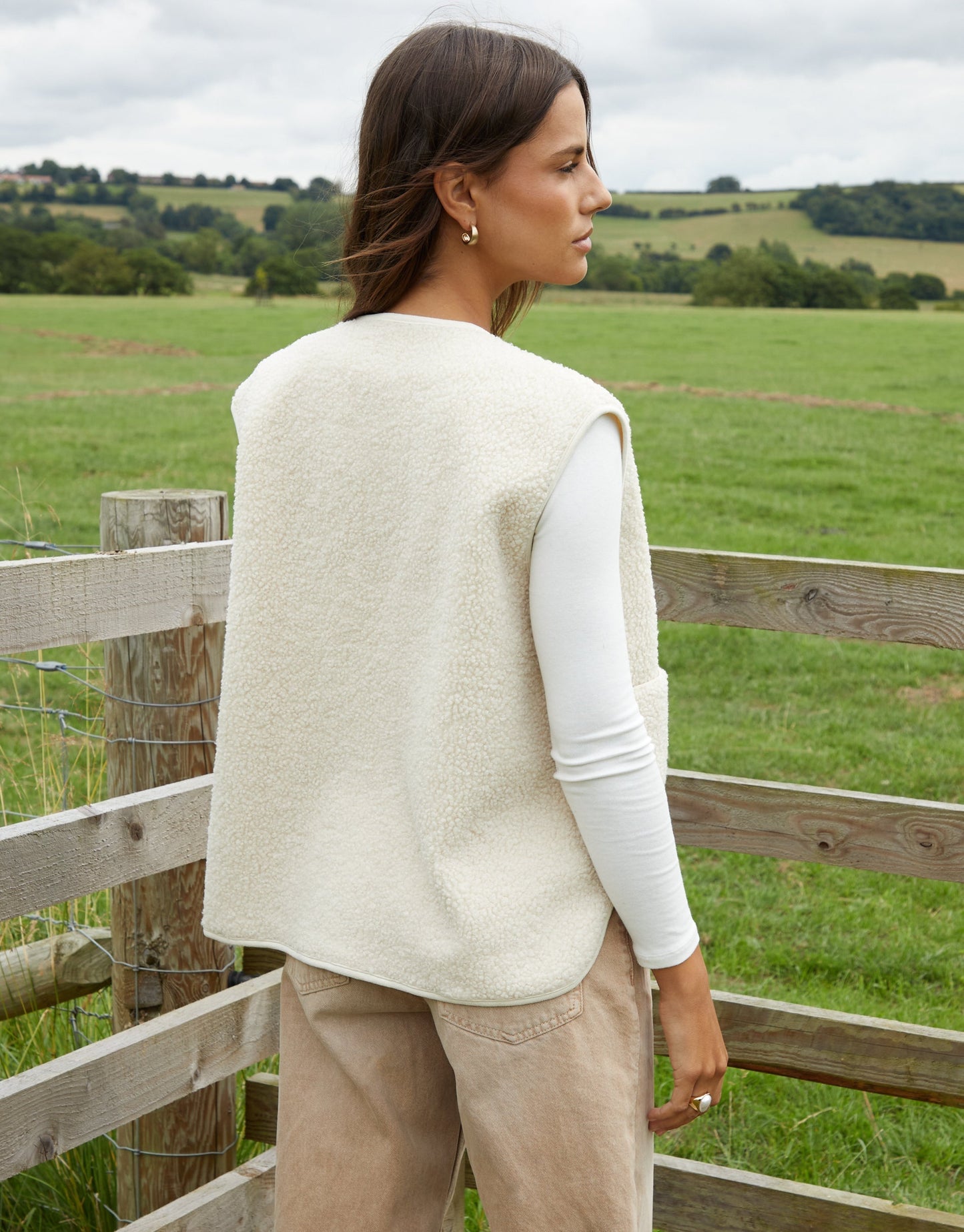 Women's Cream Reversible Fleece Borg Gilet